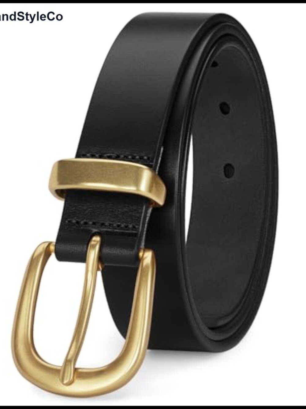 Women's Full Grain Leather Belt 1.1" Wide Gold Buckle Dressy Casual